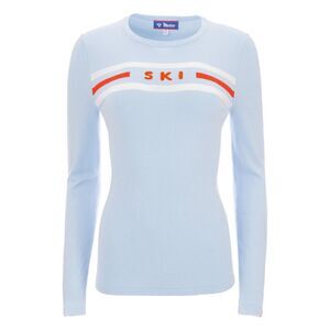 Meister Ski Sweater Women Light Blue Retro Alpine Apres Ski Patch Intarsia